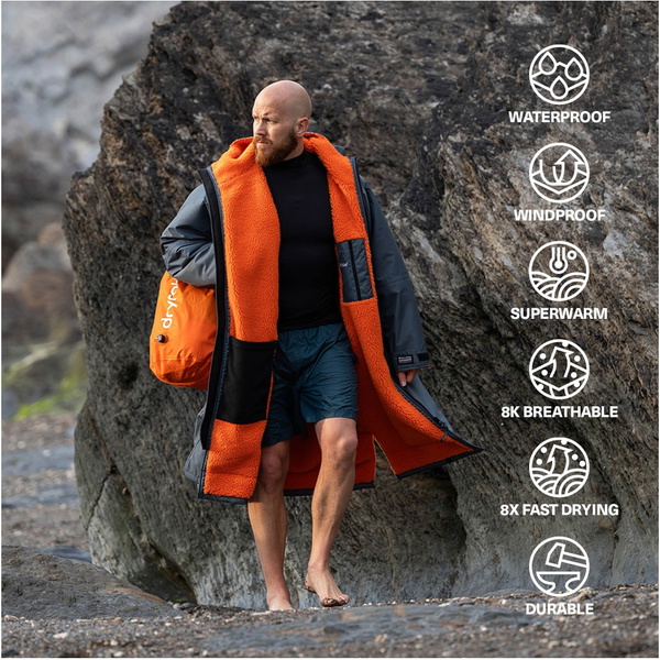 2026 Dryrobe Advance Peignoir à Manches Longues DALSV3 - Gris Foncé / Orange